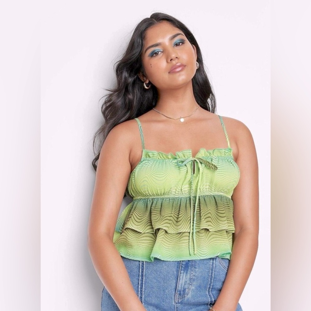 Wild fable tiered ruffle tank top - green wave